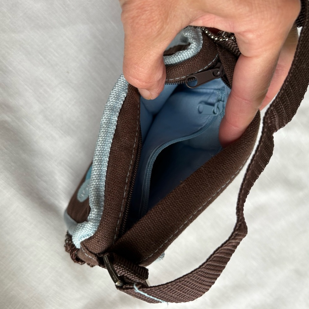 Funksion Y2K Brown & Blue Mini Zipper Camera Bag Pouch with Strap & Pockets - Picture 3 of 5